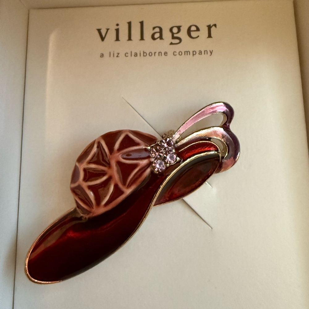 Villager by Liz Claiborne Red and Pink Brooch